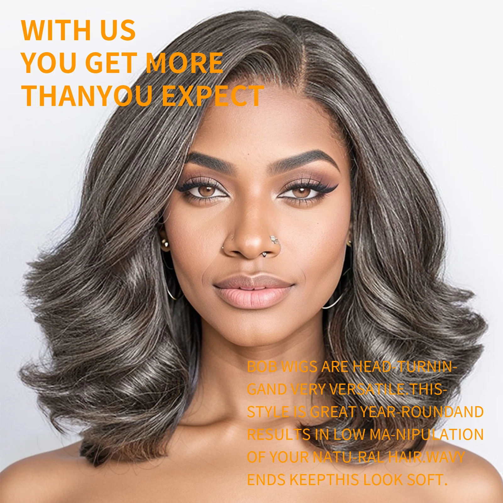 Salt &amp Pepper Grey Bob Wig Бесклеевой парик 6x6 HD Lace Close Парик Свободный волнистый серый