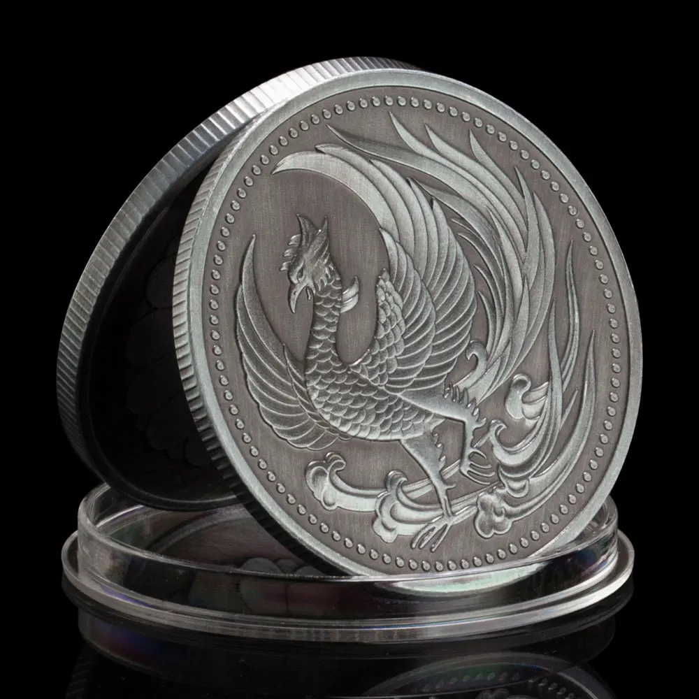 

Phoenix Souvenir Coin Silver Plated Commemorative Coin Mythological Creatures The Secular Bird Pattern Collectible Coin