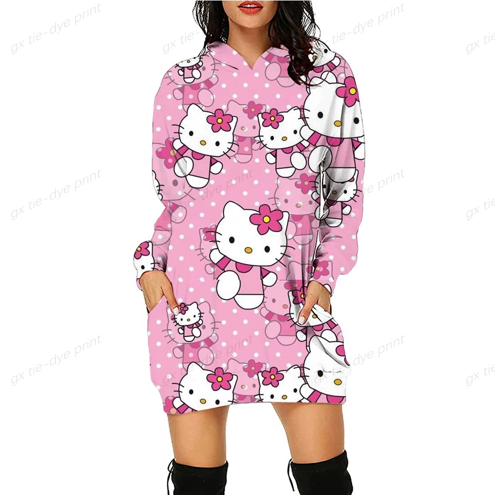 

Женская толстовка с длинным рукавом, с круглым вырезом и принтом HELLO KITTY