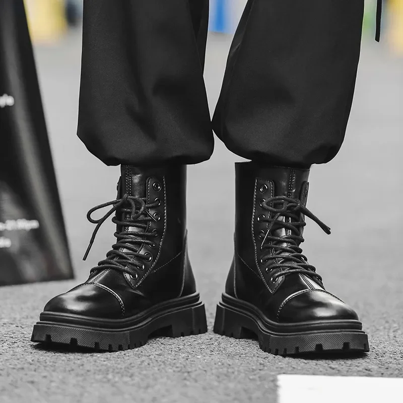

2023 Fashion Shoes for Male Lace Up Men's Boots Classics Ankle Boots Male Solid Round Toe Platform Non Slip Men's Shoes Zapatos
