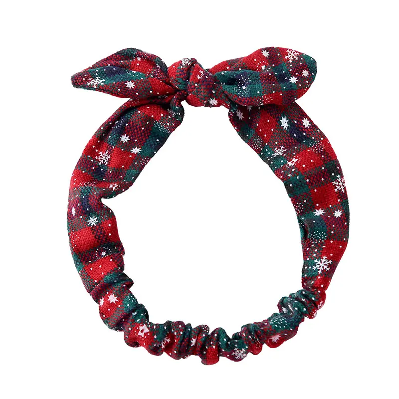 Sweet Christmas Snowflake Pattern Hairbands For Women High Stretch Red Bow Headband Checkered Makeup Hoop