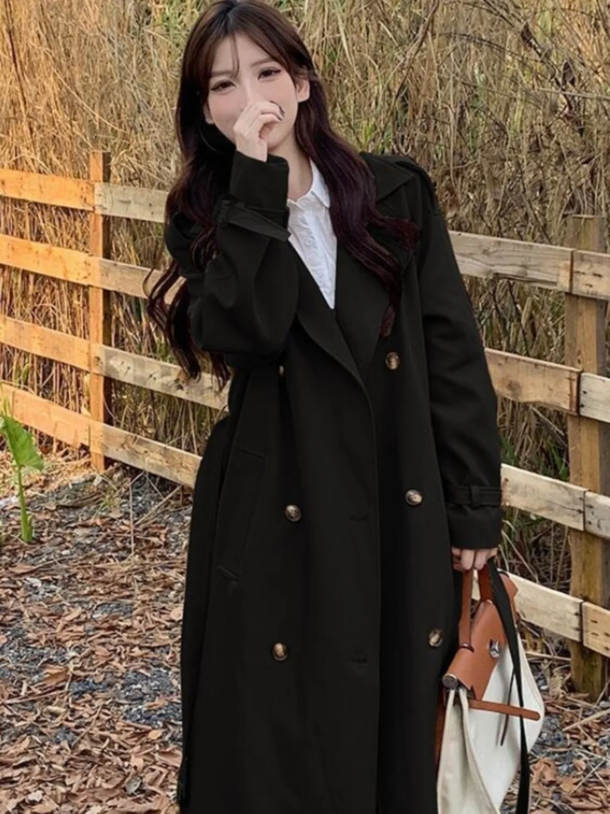 Весна и осень 2024 британский плащ средней длины выше колена женский