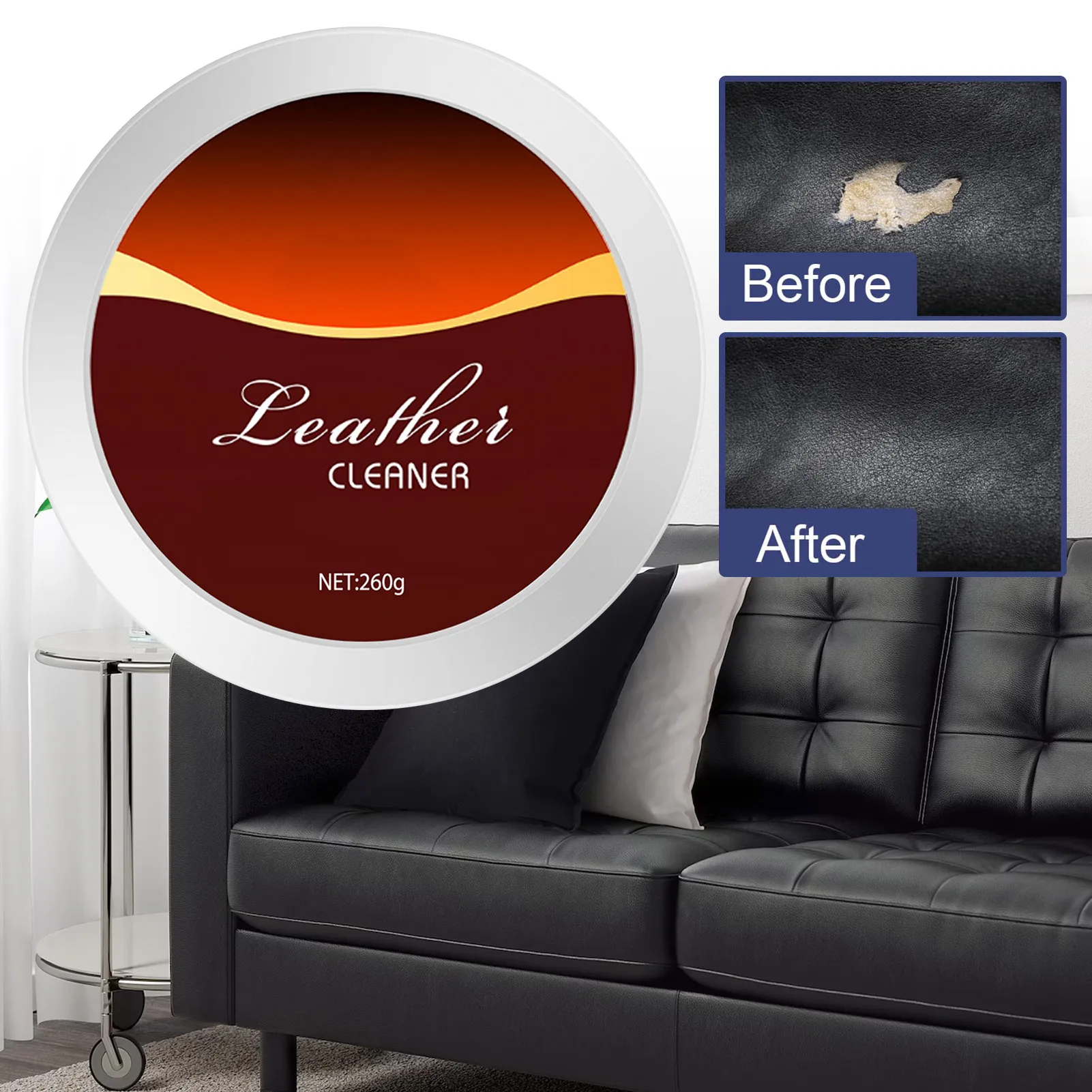 

Multi-Purpose Leather Cleaner Paste Polish Refreshment for Leather Recoloring & Removing Stain for Couch Car Furniture Bag
