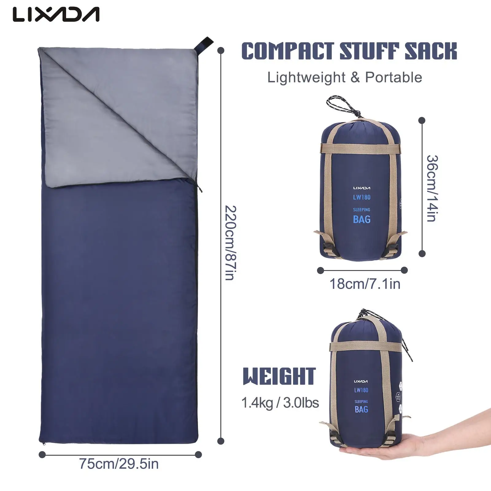 

Lixada 190*75cm Multifunction Sleeping Bag Ultralight Cotton Envelope Spring Summer Sleeping Bag for Outdoor Camping Travel