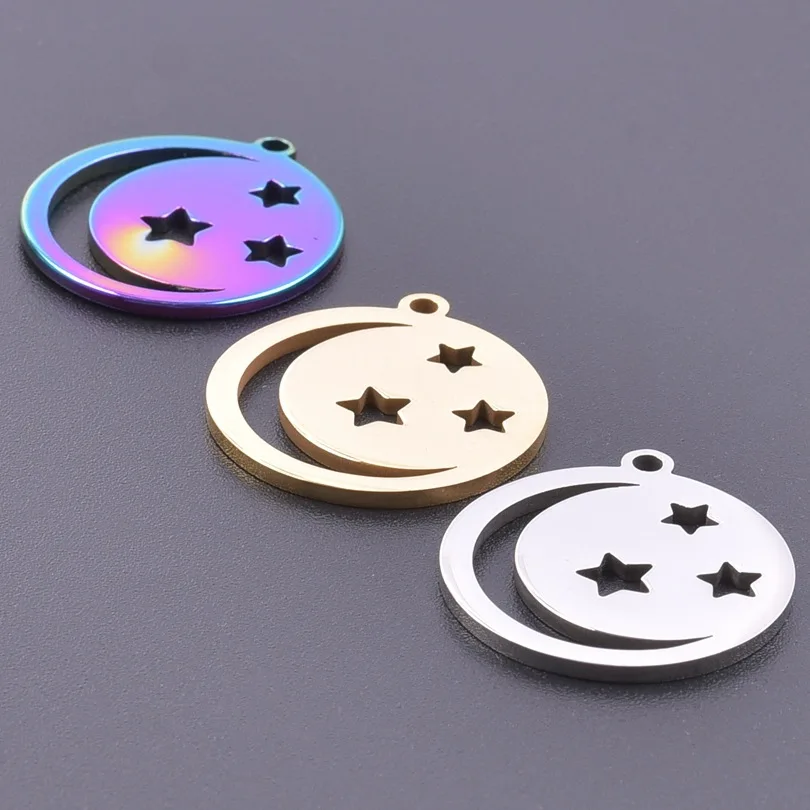 

5Pcs Stainless Steel Hollow Charms Moon Star Charms Round Pendant For Jewelry Making DIY Keychain Necklace Accessories Wholesale