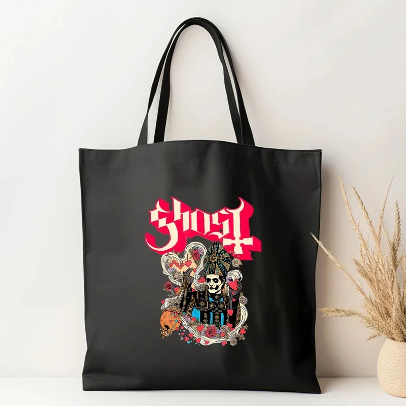 Женская дорожная сумка-тоут с принтом Ghost Band черная пляжная из тяжелого металла