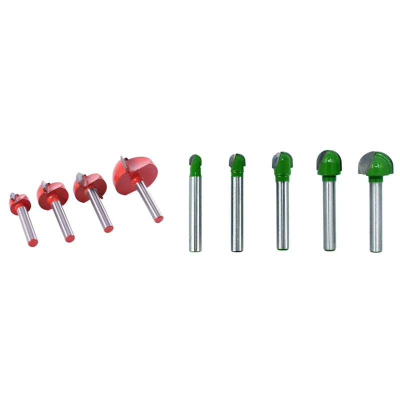 

4Pcs 6Mm Shank Round Nose Cove Box Wood Router Bit Cutter & 5Pcs 6Mm Shank Ball Nose Router Bits Set