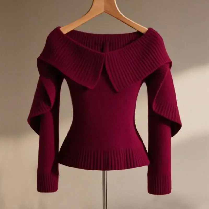 Осень-зима женский джемпер с разрезом на шее французский винтажный дизайн