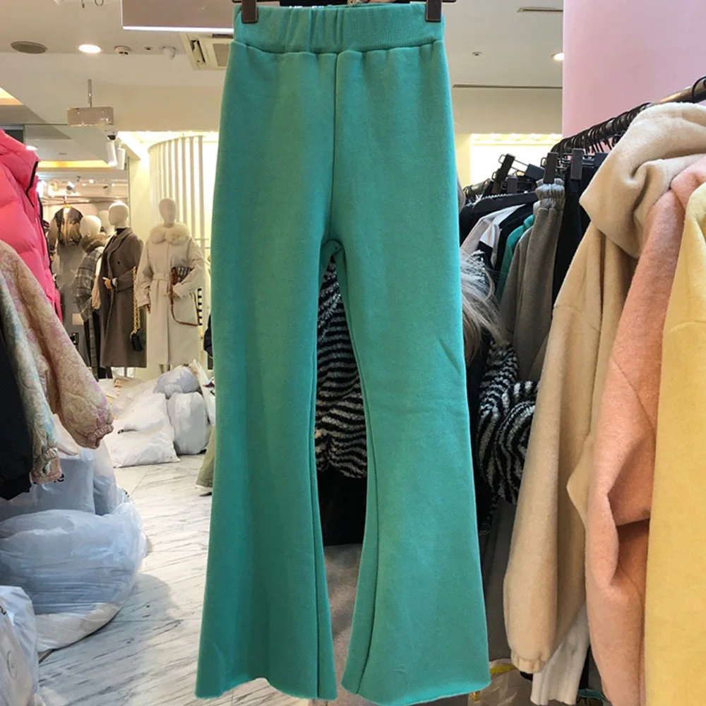 

Осень-зима 2022, бархатные облегающие брюки-клеш до щиколотки с высокой талией и эластичным поясом, Повседневная Уличная одежда, длинные брюки, брюки