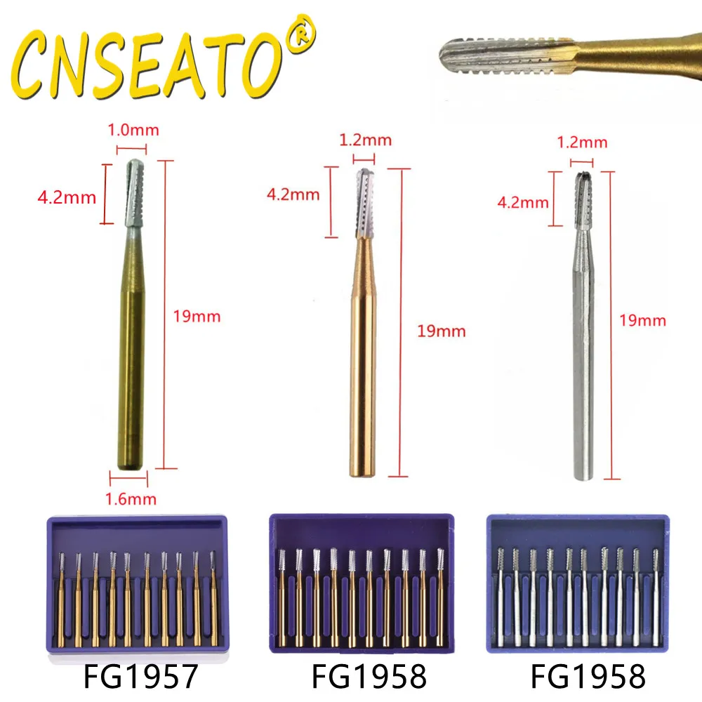 

10Pcs Dental Carbide Tungsten Steel Burs Crown Metal Cutting Drill High Speed Handpiece Dentistry Lab Materials FG1957 FG1958