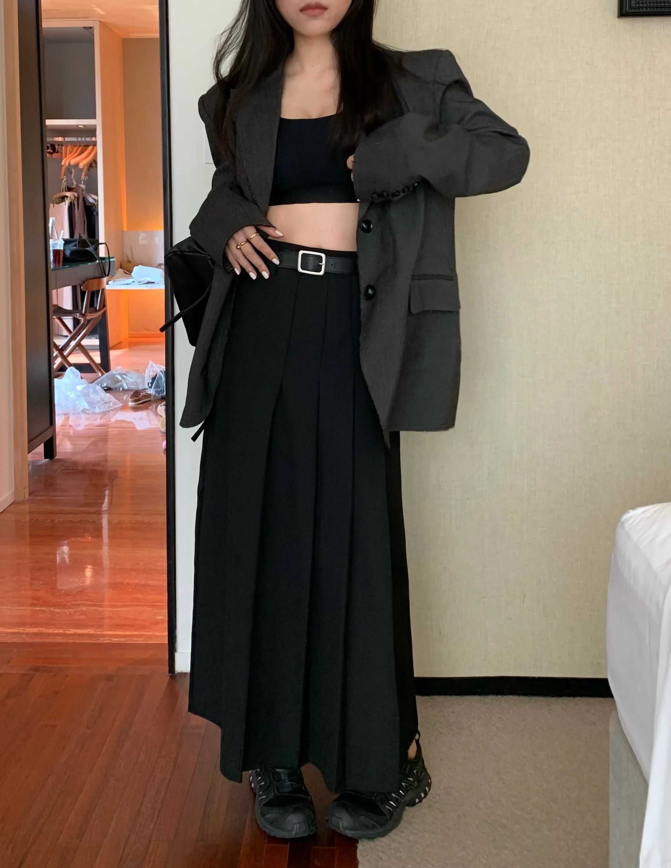 Серая юбка с высокой талией женская летняя Новинка 2024 необычная длинная