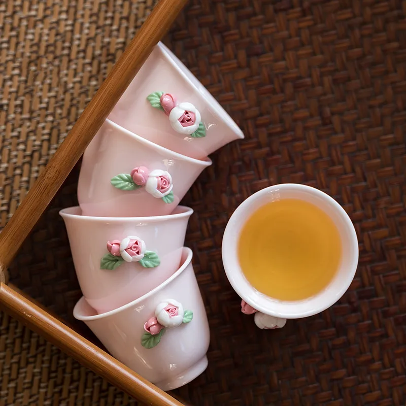 Розовый цветочный чайный стакан с зазубринами китайская керамическая чайная