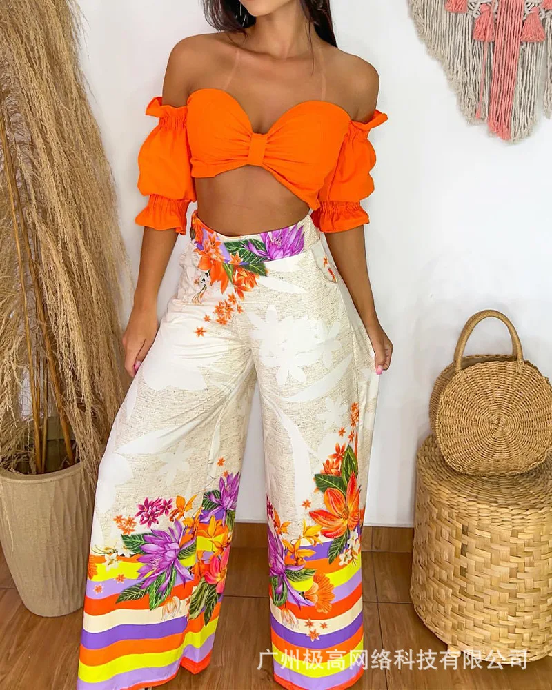 

2022 new European and American women's clothing 2022 new contrast color printing suit