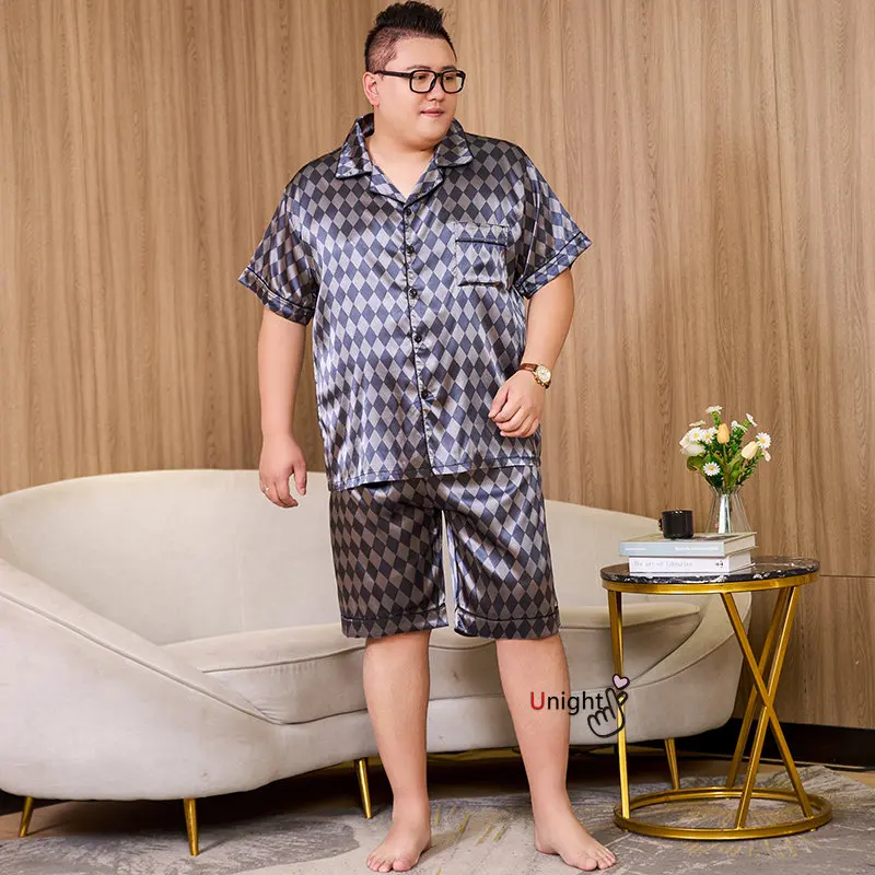 Summer Men's Pajamas Sets Silk Short sleeved Sleepwear Ice Silk Plus Size 7XL Pajama set Home Clothing Pyjamas Suit Home Wear