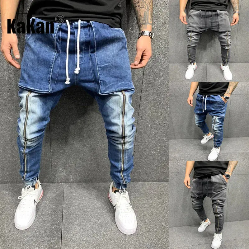 Kakan - New Casual Sports Big Pocket Pants, Skinny Jeans for Men, Grey Dark Blue Long Jeans K39-1516K166