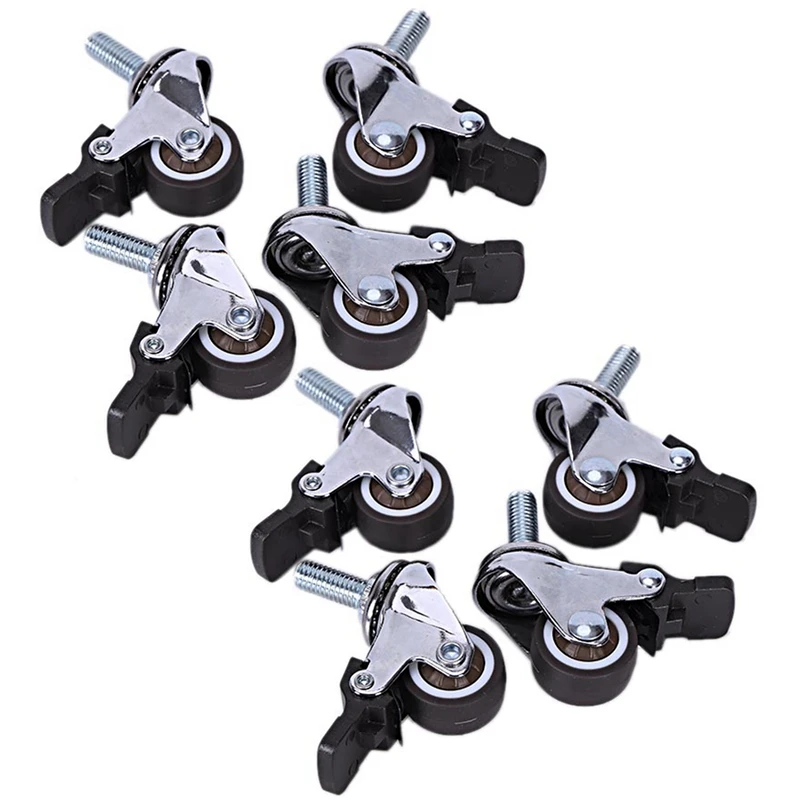 

8Pcs Mini Small Casters 1Inch M8x15mm Tpe Silent Wheels With Brake Universal Casters Wheel For Furniture Bookcase Drawer