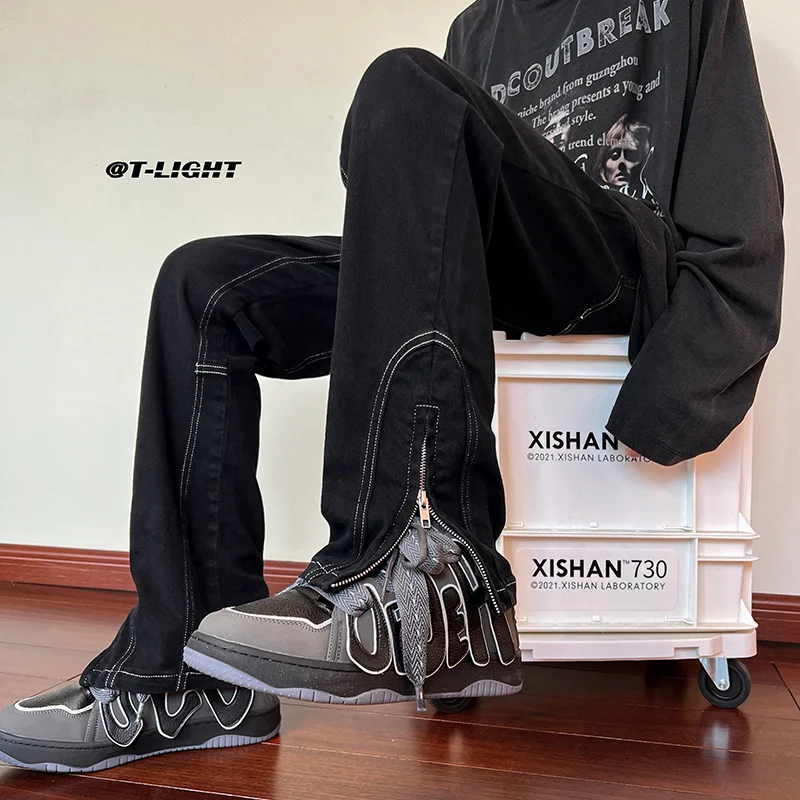 White Black Jeans Men Slim Fashion Casual Cotton Straight Jeans Men Streetwear Hip-hop Tight Denim Pants Mens Trousers M-3XL