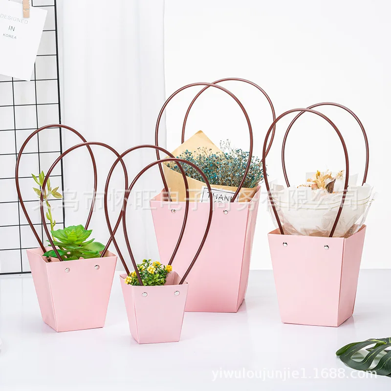 

Portable Flower Box Waterproof Paper Handy Gift Bag Pink Handbag Wedding Rose Party Gift Box Packaging for Candy Cake Birthday