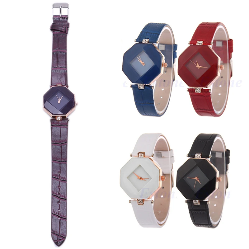 

Lady Women Diamond Leather Stainless Steel Date Analog Wrist Watch