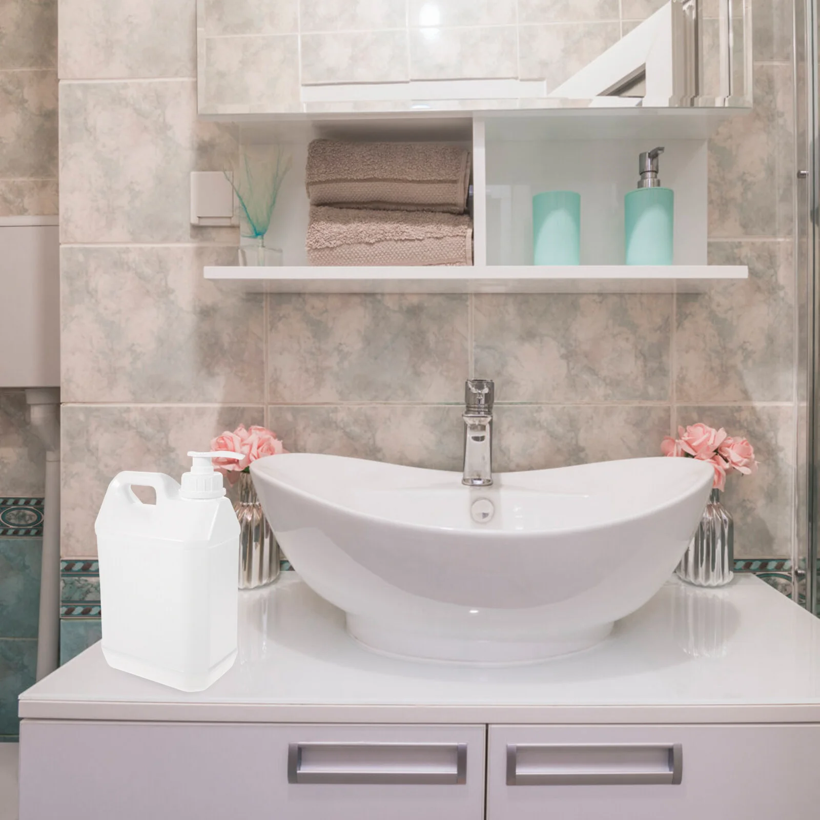 

Jugs 25L Hand Pump Dispensers Cosmetics Storage Container for Home Mall Office White