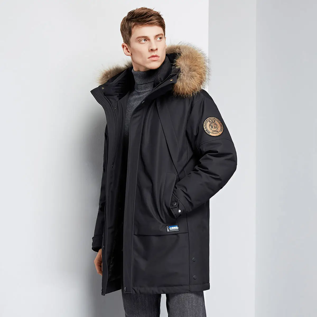 Down Jacket Men's 2022 Winter Windbreaker Casual Youth Thickened White Duck Down Coat Tooling Medium Length Landuxiu