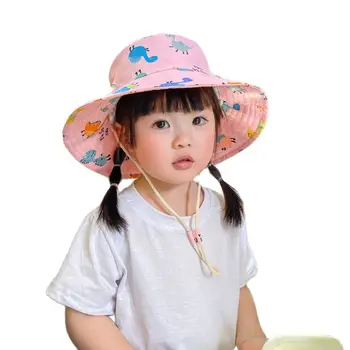 XEONGKVI Korean Cartoon Dinosaur Children Bucket Net Cap Spring Summer Brand Baby Big Brim Cotton Hats For Boy Girl 3-8 Years