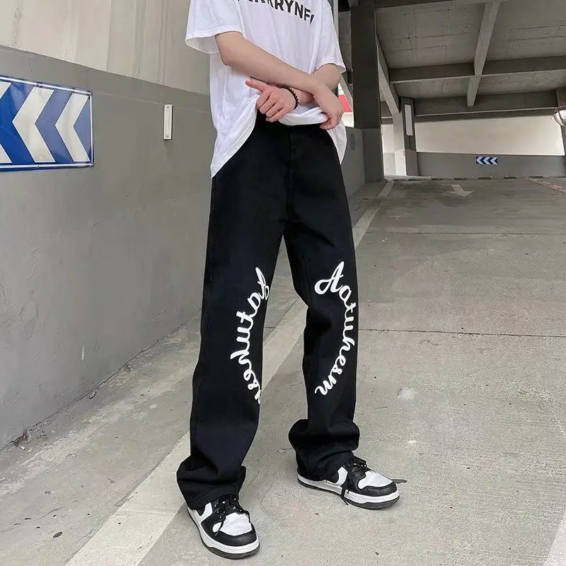 Men Jeans American Street Letter Print Jeans Men's Vibe High Street Pants Europe and America Hihop Jeans Ins Hot Sale Mens Jeans