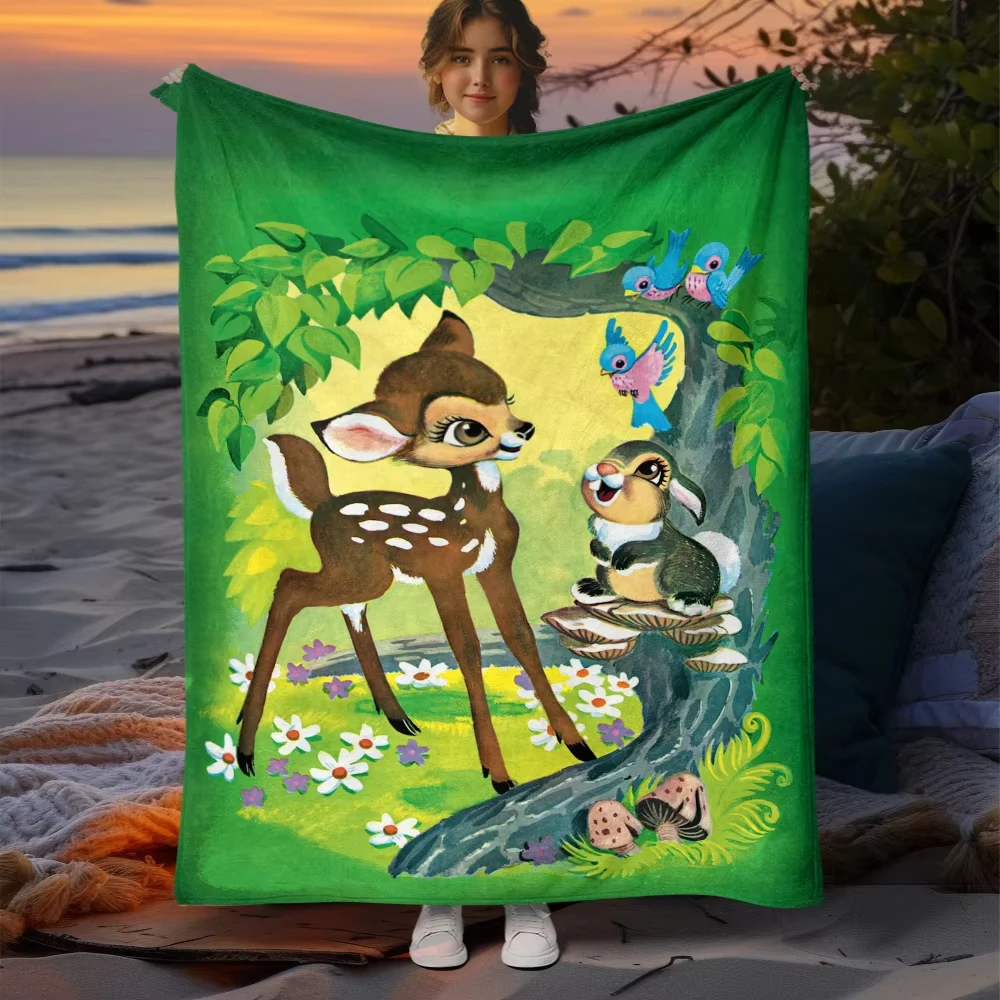 Фланелевое тонкое одеяло с 3D рисунком из мультфильма Бэмби всесезонное для