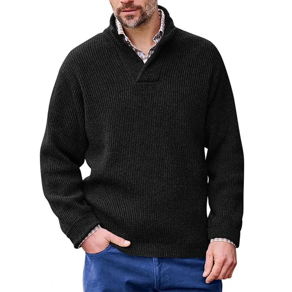

Autumn Winter Men Sweater Knitting Stand Collar Long Sleeve Solid Color Loose Warm Elastic Casual Knitted Sweater Male suéteres