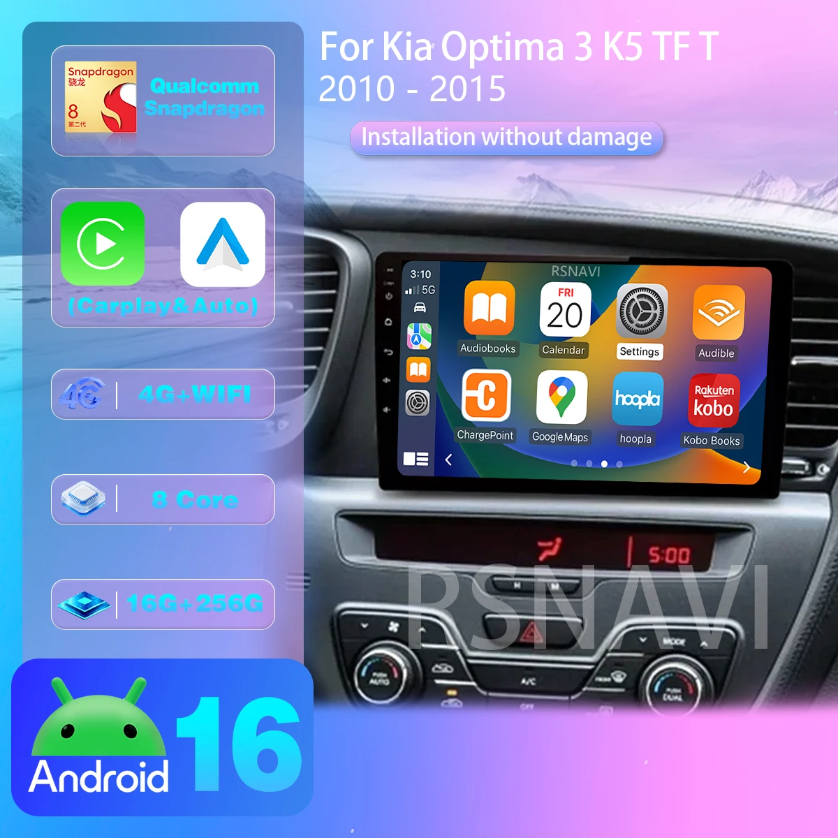 Фото Автомагнитола Android 16 с Carplay и DSP для Kia Optima 3 K5 TF T 2010-2015 (праворульные модели), GPS-стереосистема 2DIN, головное устройство №1