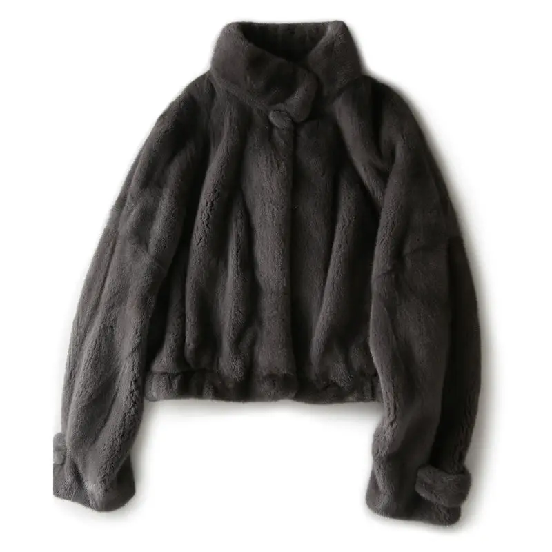 2022 winter new Korean design sense stand collar imitation mink casual short coat women  winter clothes women  Cashmere
