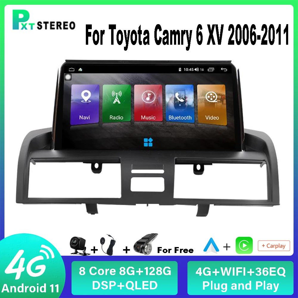 

Автомобильный мультимедийный проигрыватель Pston, мультимедийный плеер на Android с сенсорным экраном для Toyota Camry 6 XV 2006-2011 Carplay Auto 8G + 128G 4G WIFI DSP