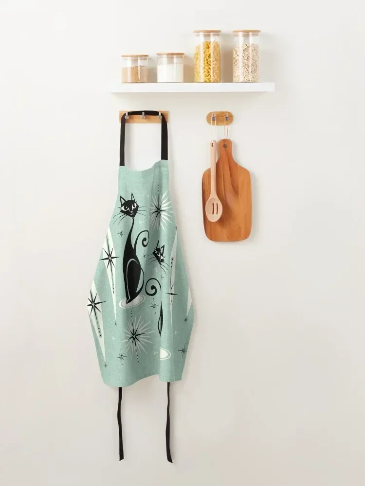 MC Meow Retro Atomic Cats на винтажном мятном фартуке халат для парикмахерских милый