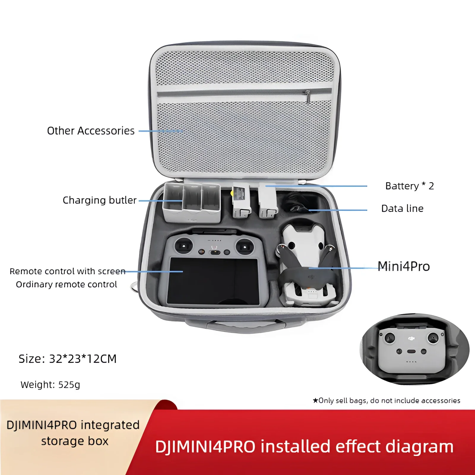 Фото Чехол Skyreat Mini 4 Pro / Mini 4, жесткий чехол из искусственной кожи, совместимый с дроном DJI Mini 4 Pro и аксессуарами №2