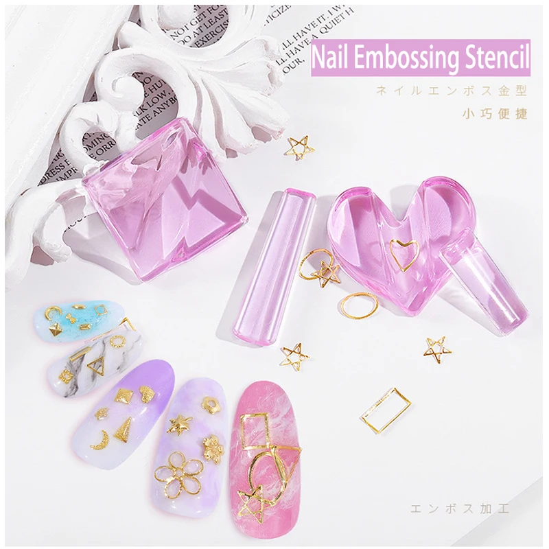 

Nail Art Embossing Mould Pink Japanese Style Multicolor Jewelry Star Love Frosted Arc Mould Nail Art Tool 4styles