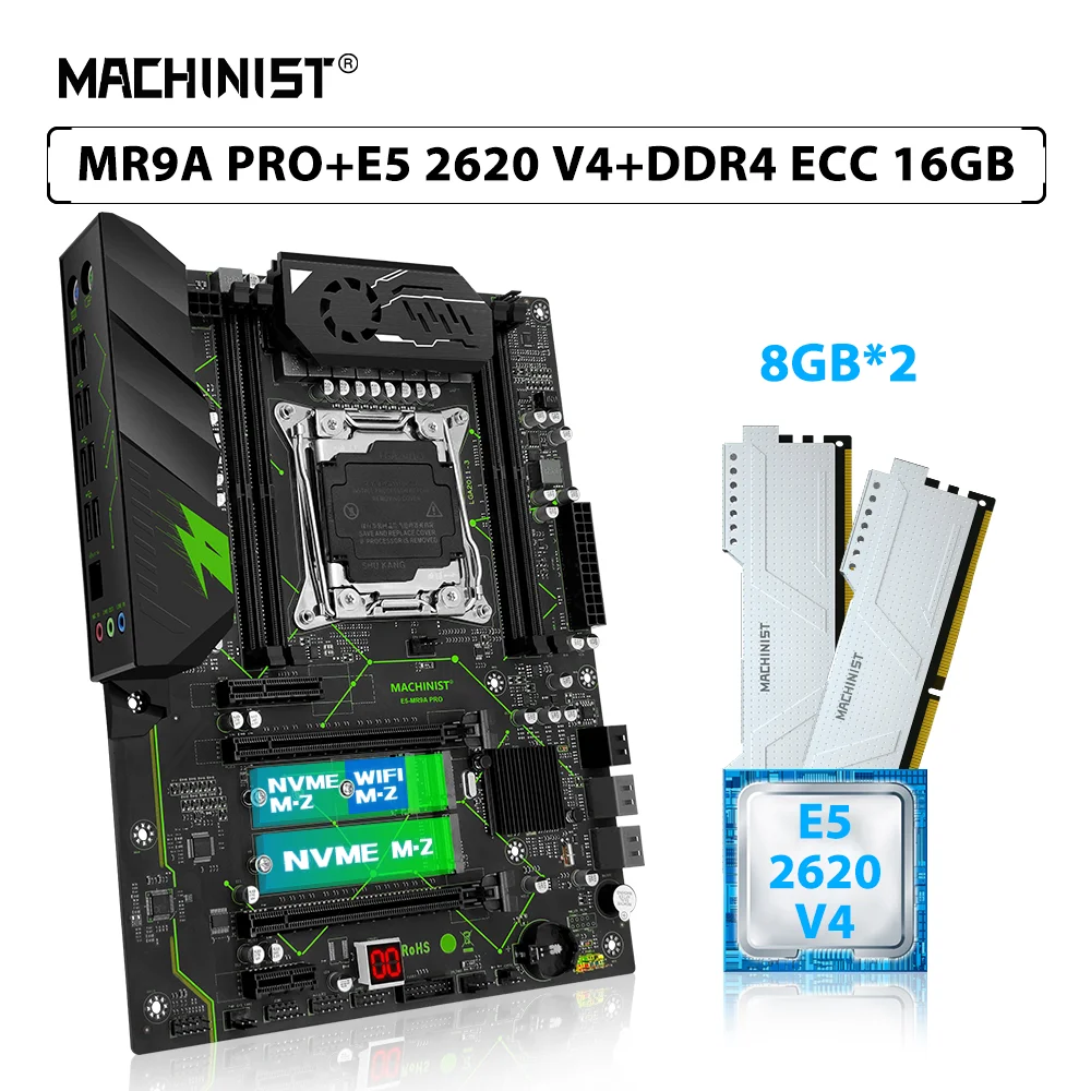 

MACHINIST E5 MR9A PRO Motherboard Set LGA 2011-3 Kit Xeon E5 2620 V4 CPU Processor 2pcs*8GB DDR4 ECC RAM Memory NVME M.2 USB 3.0