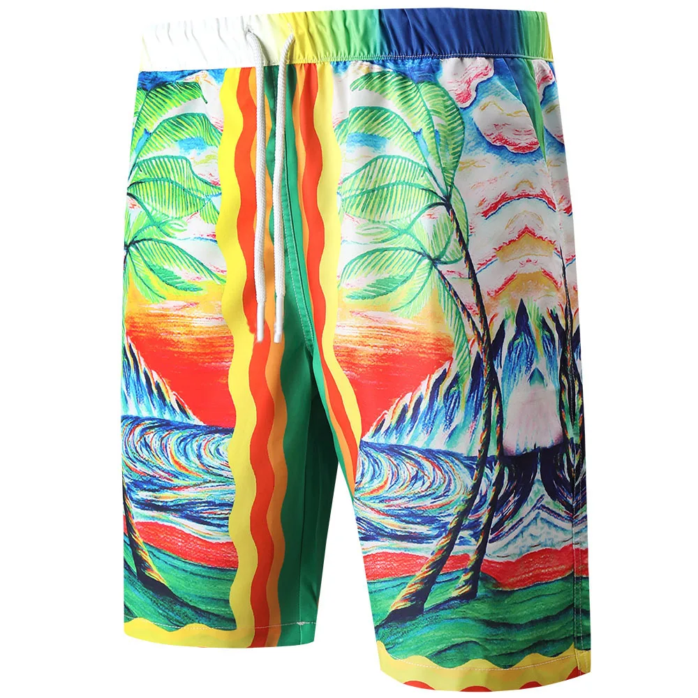 

2022 Summer New Men's Pants Beach Pants Loose Hawaiian 3D Printing Five-point Pants Casual Holiday Pants