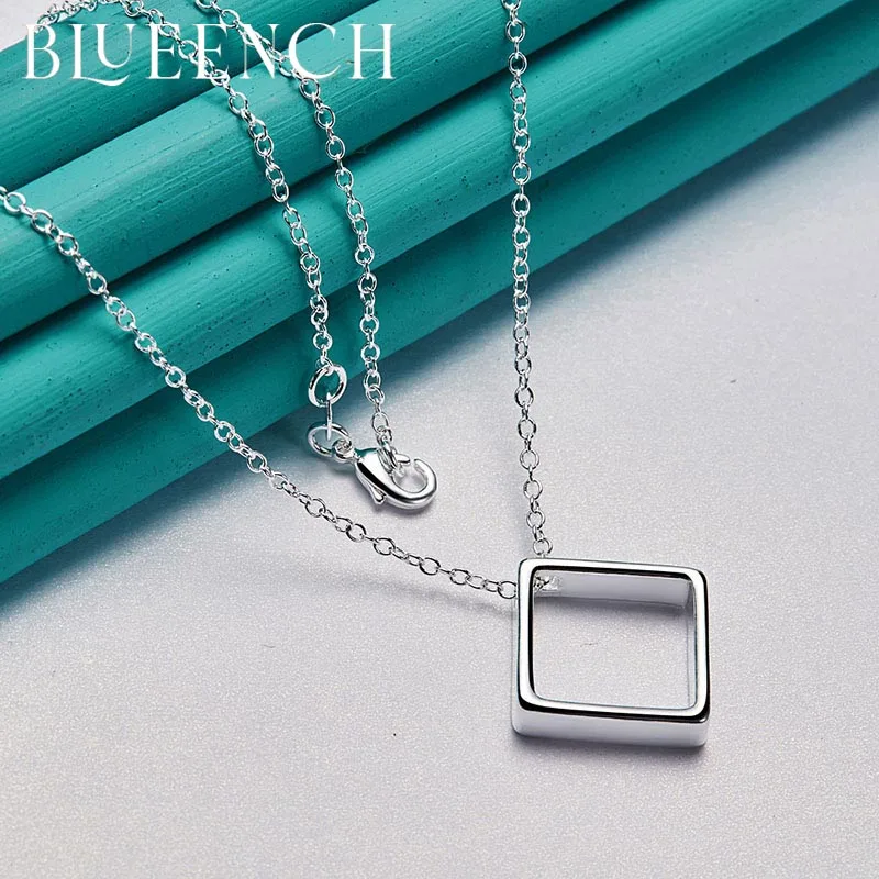 

Blueench 925 Sterling Silver Square Hollow Pendant Necklace Is Suitable For Ladies Proposal Party Fashion Charm Jewelry