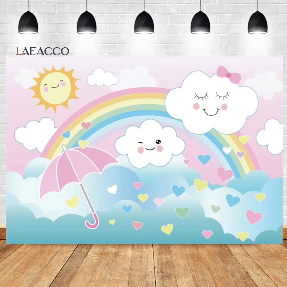 Laeacco Princess Dream Scene Sparkling Rainbow Gold Sequins Cloudy Backgrounds Baby Customized Photocall Photography Backdrops images - 6