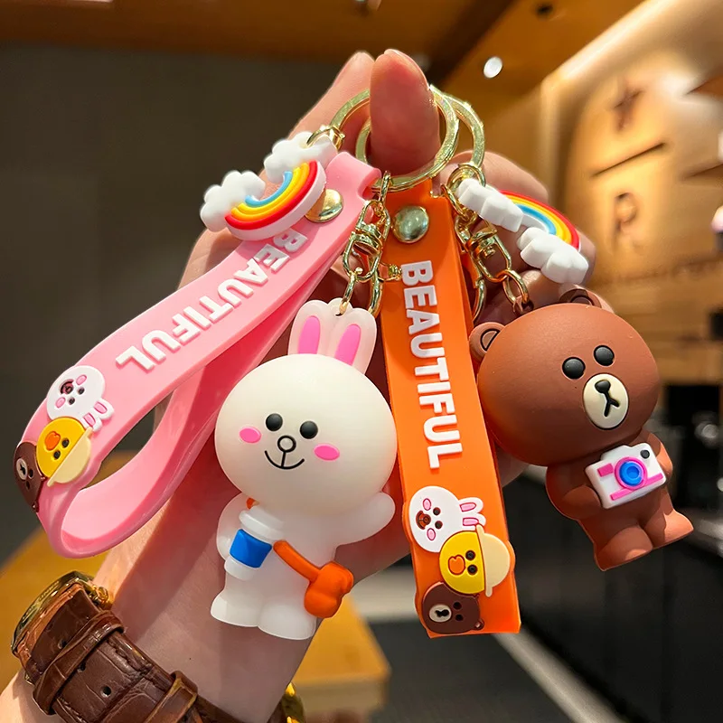 

Line Friends Kawaii Brown Cony Sally Car Key Ornaments Cartoon Animal Silicone Backpack Pendant Cartoon Keychain Kids Gift Toys