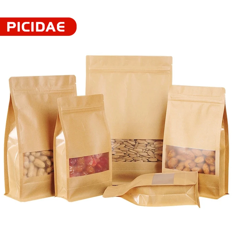 

Kraft Paper Self-supporting Self-sealing Storage Bag Frosted Open Food Bag Coffee Bean Tea Dried Fruit Snack Chocolate Packaging