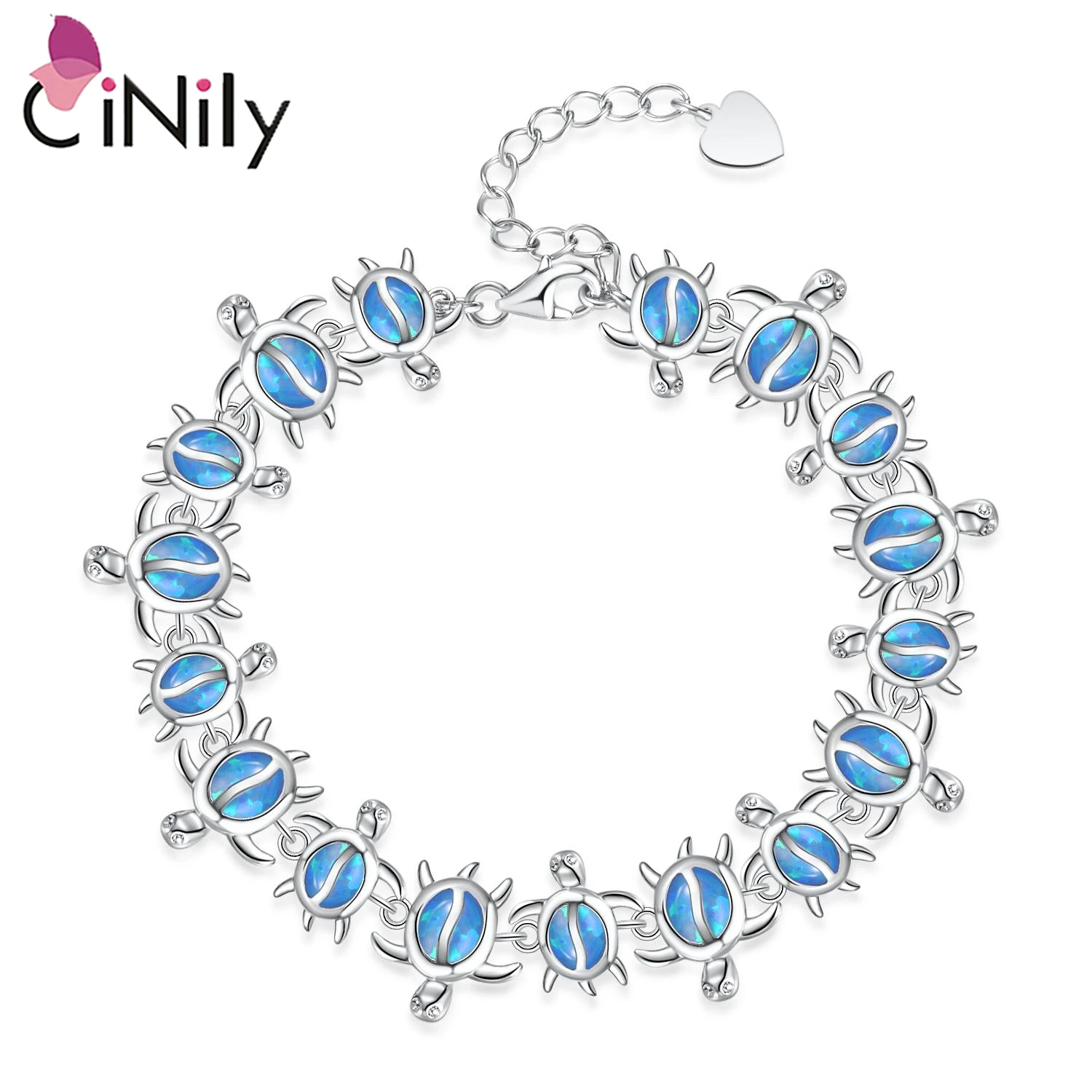 

CiNily Created Blue/Green Opal Bracelet Silver Plated Lovely Cute Jewelry Tortoise for Women Girl Ocean Series New Year Bracelet