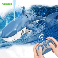 2022 spray water rc shark whale toy 2 4g radio controlled boat ship rc boat with light electric pool toys for kids children gift