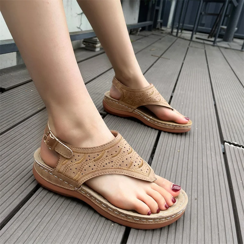 Summer Oxford Women Sandals Flats Slippers Pu Leather Flip Flops Belt Buckle Female Shoes 2023 New Rome Fashion Women Slides