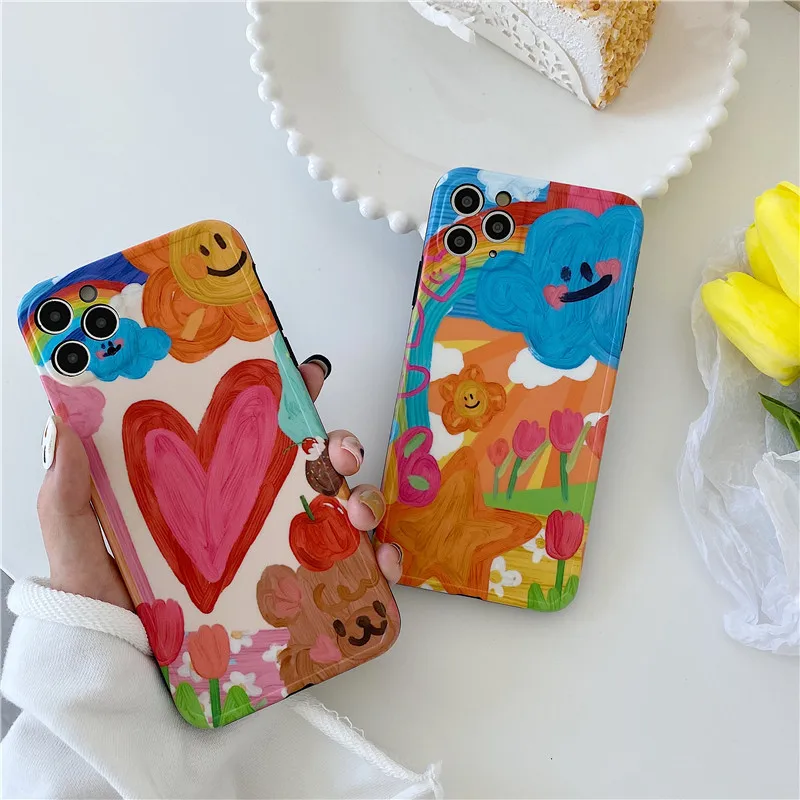 

Funny Soft Animal Cartoon Lovely Graffiti Crayon Silicone Painting Mobile Phone Case for iPhone 14 13 12 11 ProMax for Girls