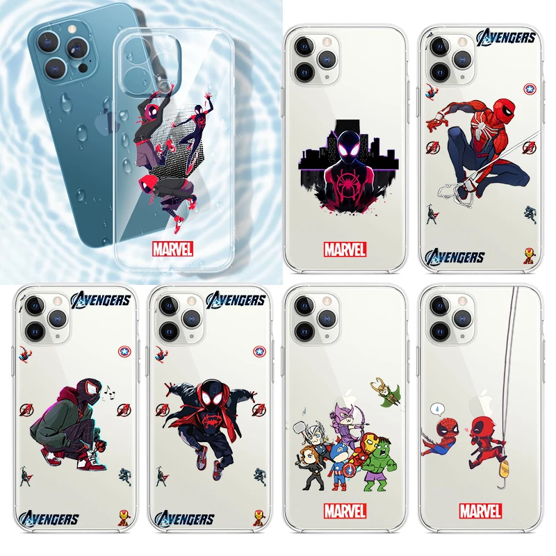 

Marvel Spiderman Cool For Apple iPhone 13 12 11 Pro Max Mini XS Max X XR 6S 6 7 8 Plus 5S 5 Transparent Phone Case Cover Capa