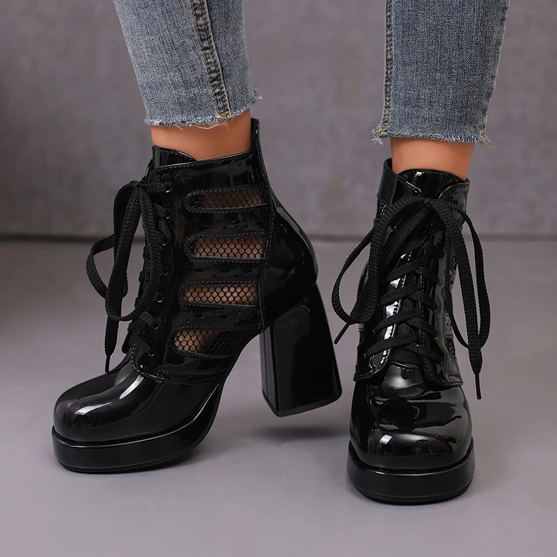 Женские летние ботинки Abkle на платформе 2024 Лоскутные сетчатые туфли шнуровке из