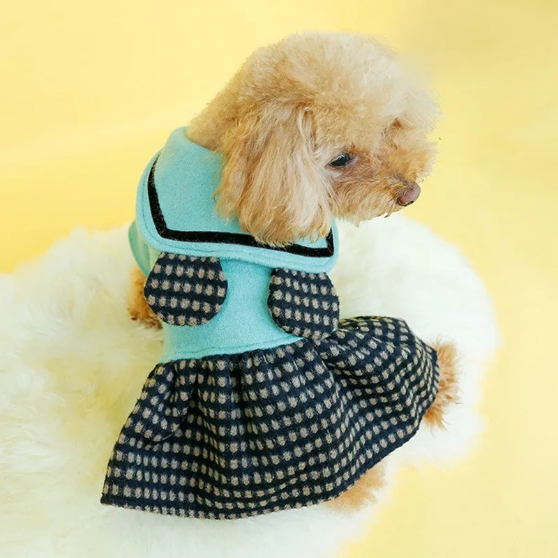 

Dog Clothes Winter Clothes Pet Supplies Clothing Bear Ears Plaid Skirt Cat Thick Spring and Autumn Dog Costumes for Small Dogs