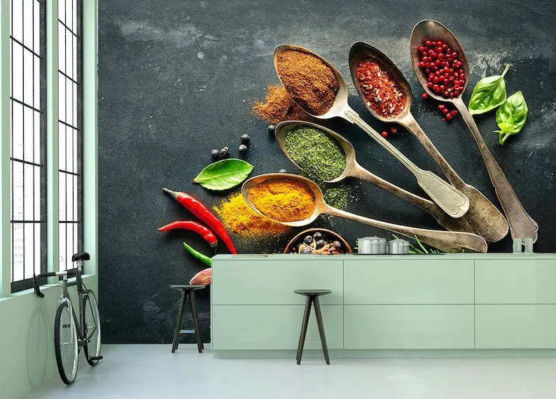 

Foods Drinks Spice Herbs Fruits Spoon Kitchen Restaurant Wallpaper Murals Photo wall covering, wall decoration