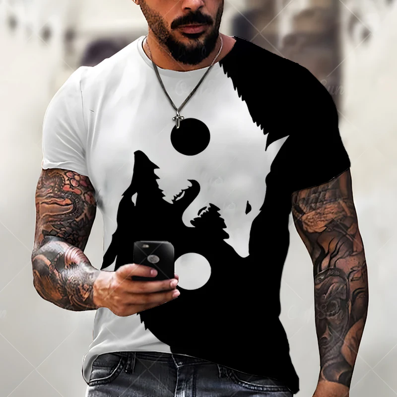 

Summer New Men's T-shirt 3D Stereo Vision Wolf Pattern Fashion Casual Street Loose Oversized O-neck Top